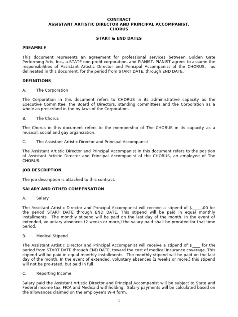 Assistant Artistic Director Contract | PDF | Business