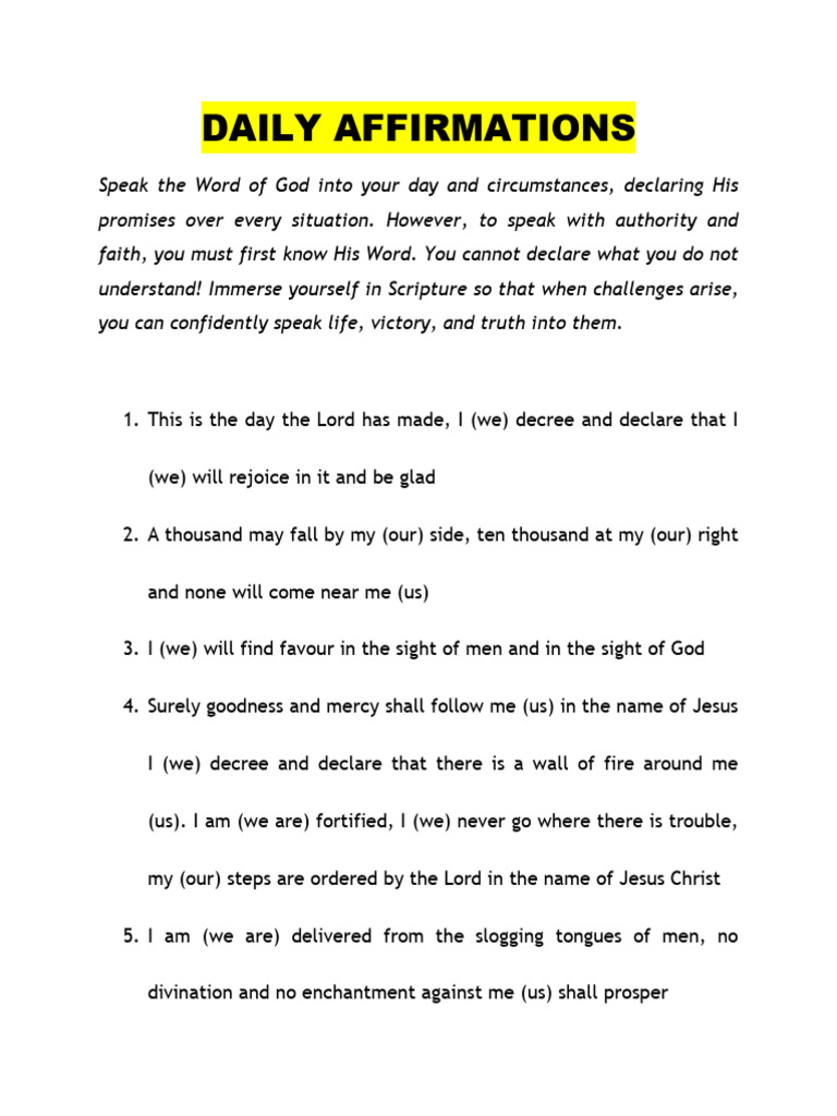 Biblical Declarations for Daily Victory | PDF | Jesus | Grace In ...