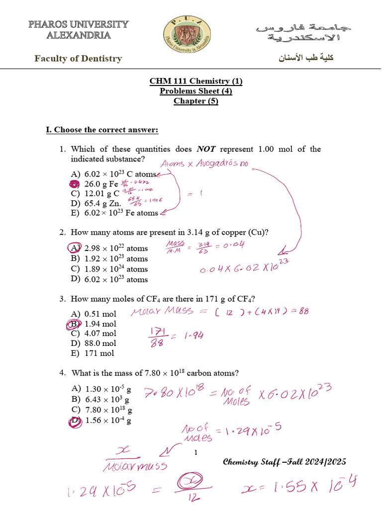 Mass Percentages and Molar Calculations | PDF | Mole (Unit) | Oxide