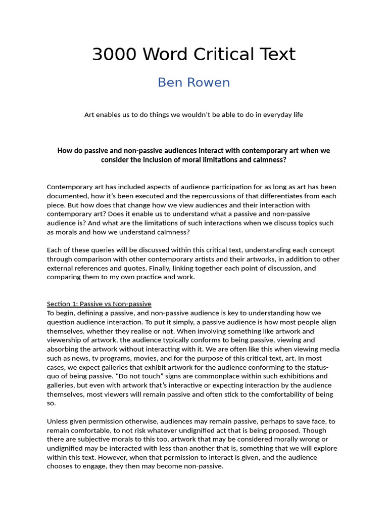 Audience Interaction in Contemporary Art | PDF