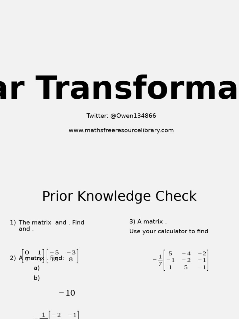 Linear Transformations with Matrices | PDF | Cartesian Coordinate ...
