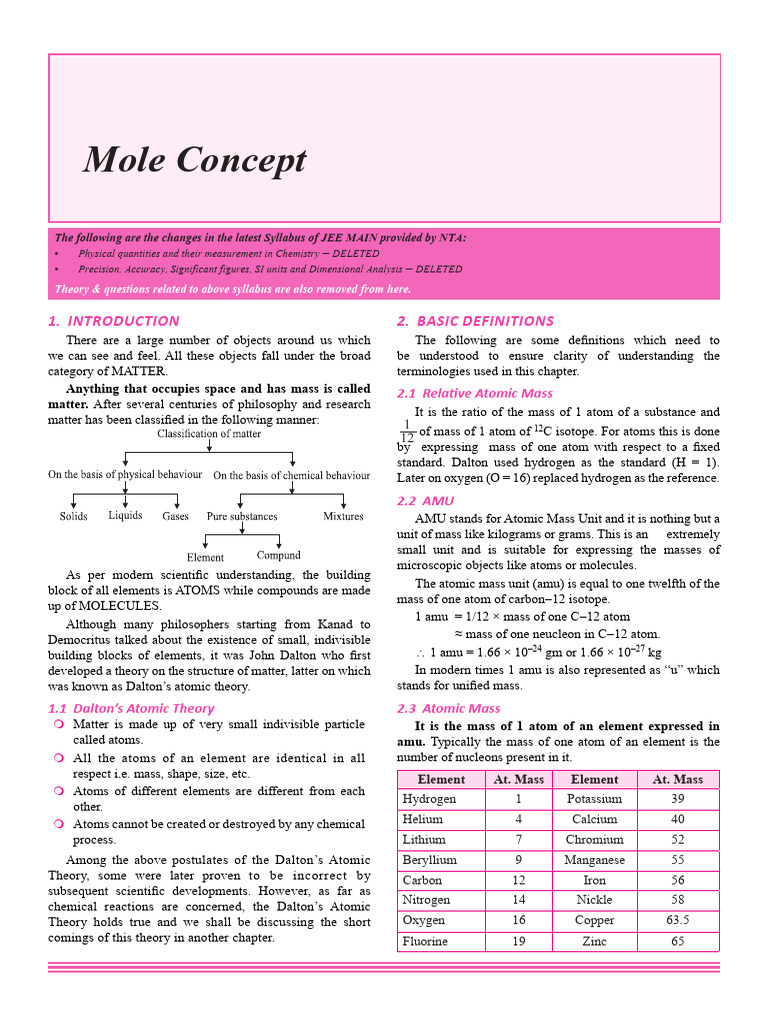 Mole Concept | PDF | Stoichiometry | Mole (Unit)