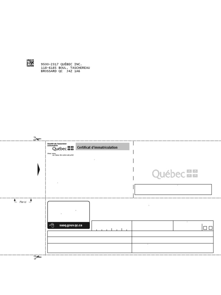 Certificat d'immatriculation Québec 2023 | PDF | Véhicules