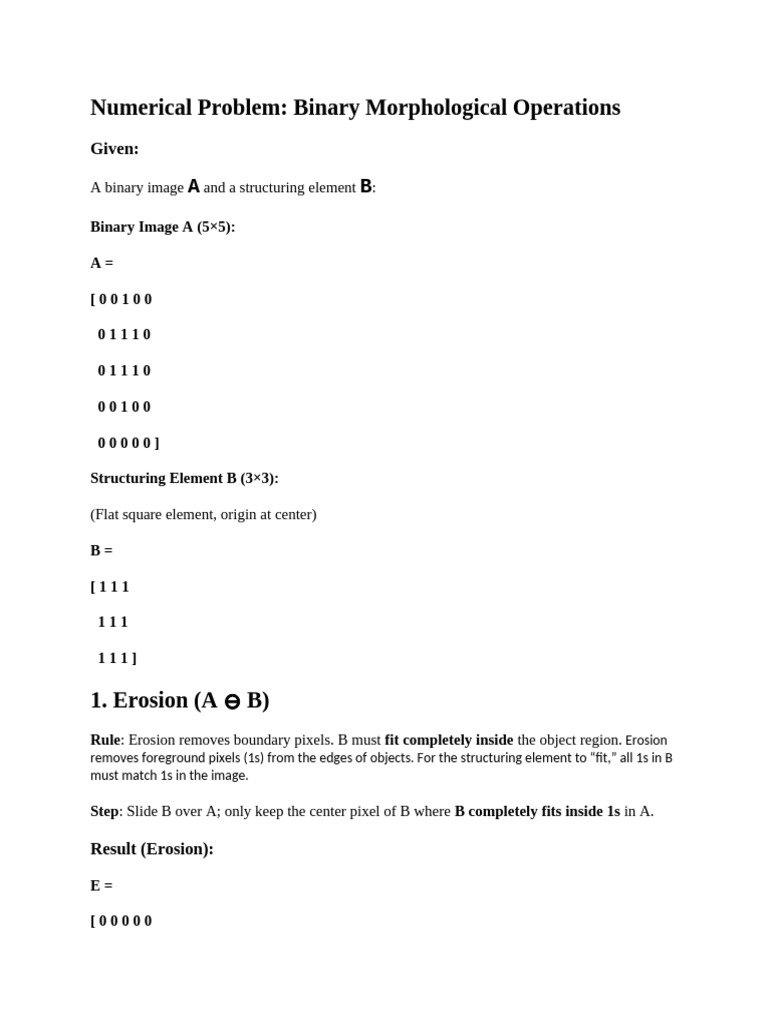 Lecture09-Morphoogical Operations Numericals | PDF