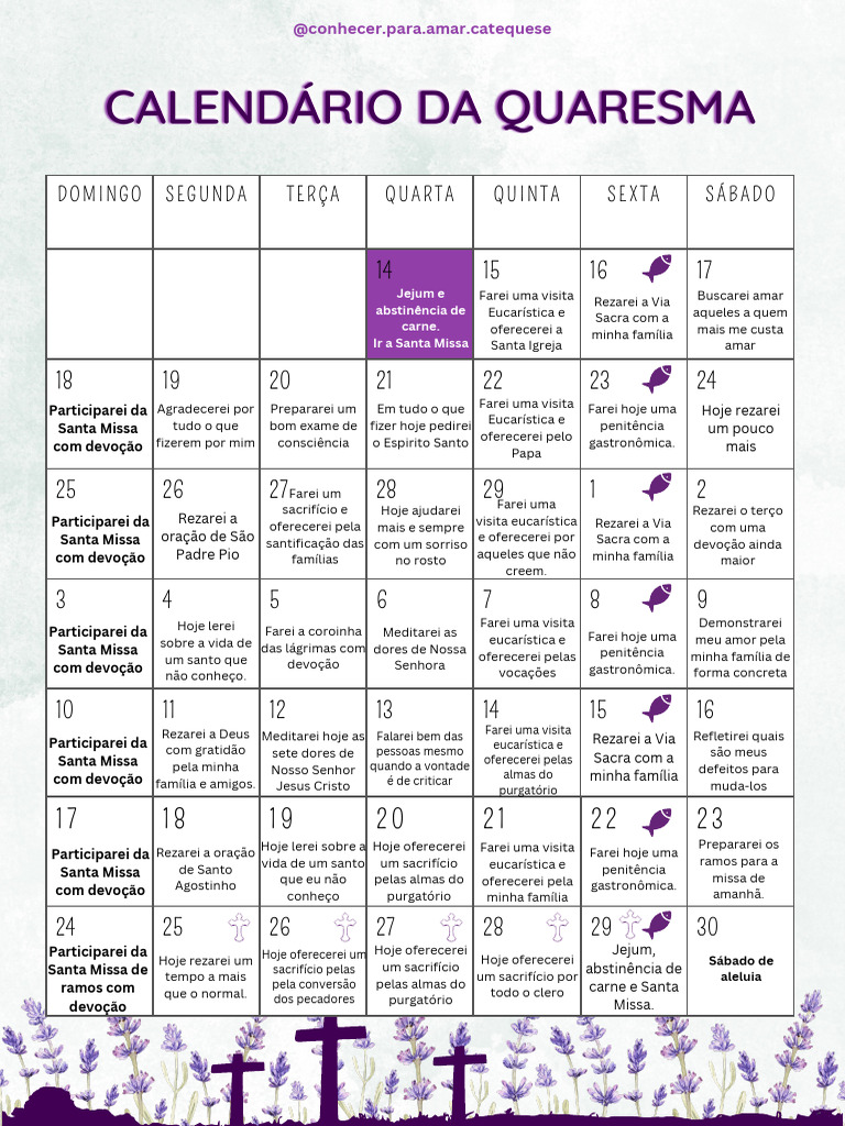 calendário quaresma 2024 | PDF | Oração | Eucaristia
