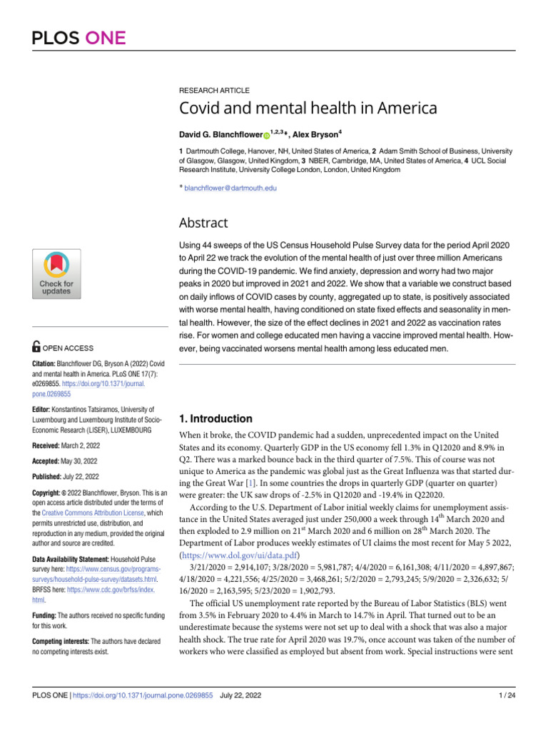 Covid and Mental Health in America | PDF | Mental Health | Regression ...