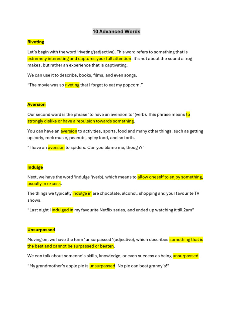 Advanced Vocabulary Insights | PDF | Linguistic Typology | Grammar