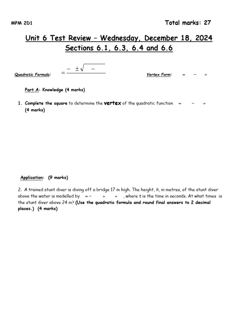 MPM2D - Problem Solving Test (6 | PDF