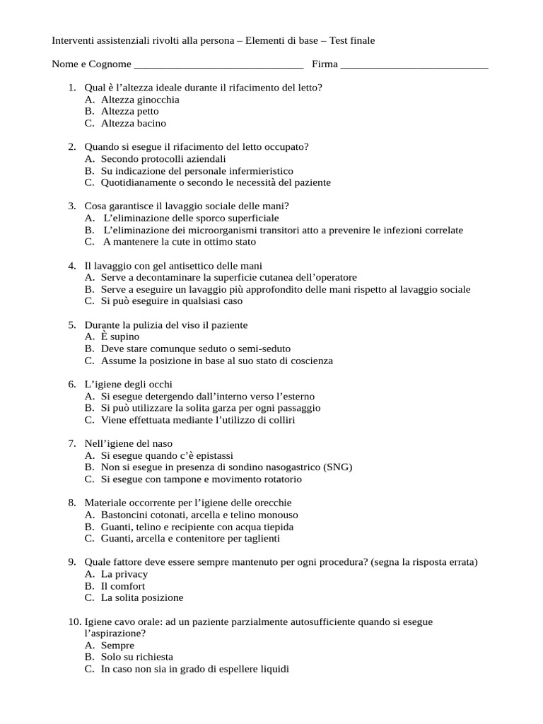 Test Corso Oss 1000 Ore | PDF