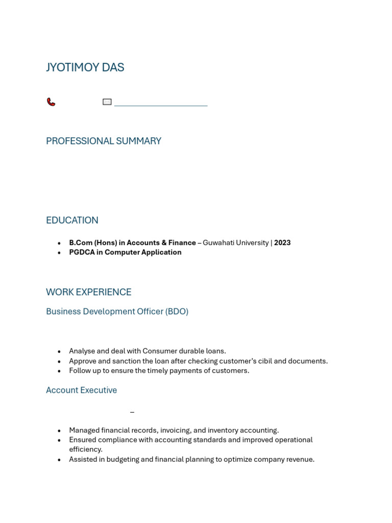 Jyotimoy Das: Professional Summary | PDF