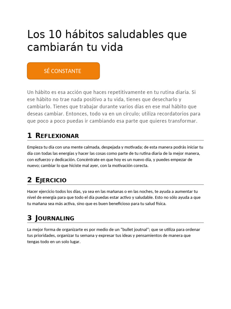 10 Hábitos Saludables que Transforman tu Vida | PDF