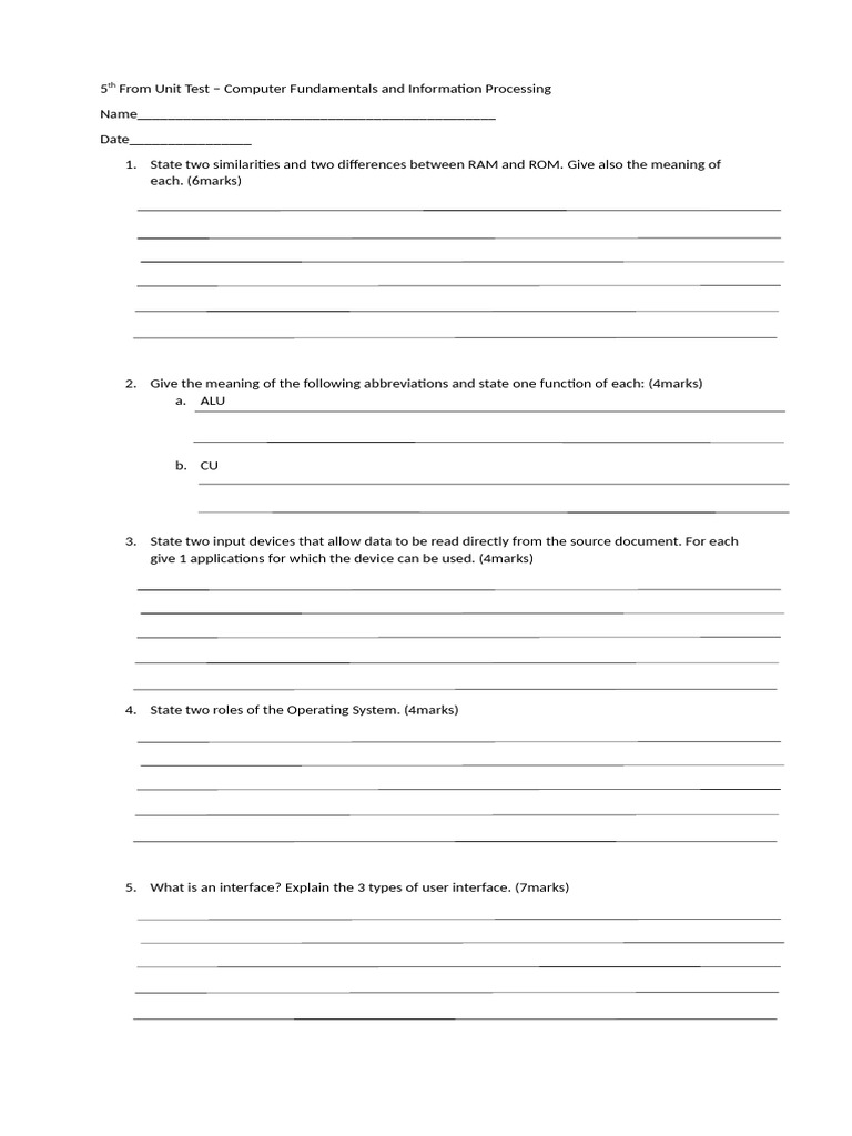 5th From Unit Test 1 | PDF