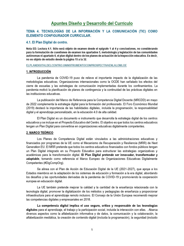 Plan Digital en Educación: TIC y Currículo | PDF | Inteligencia (IA) y ...