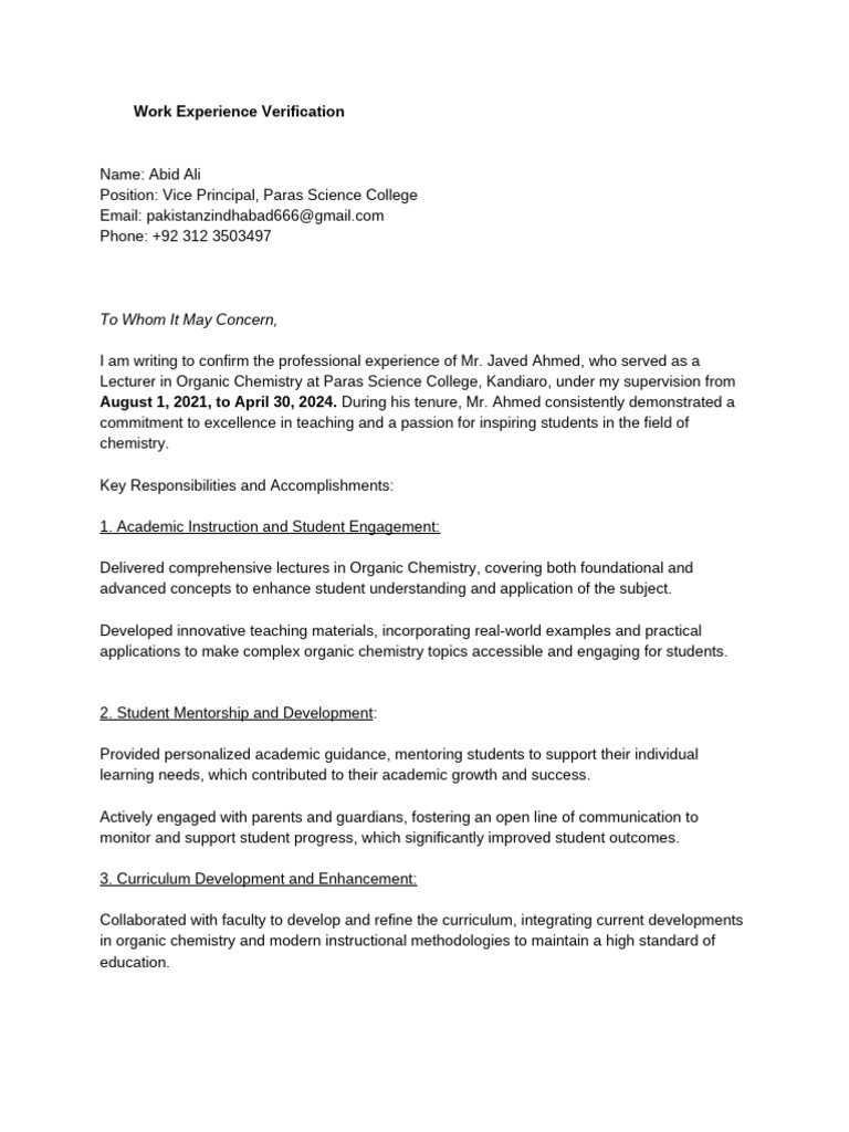 Work Experience | PDF | Mentorship | Science