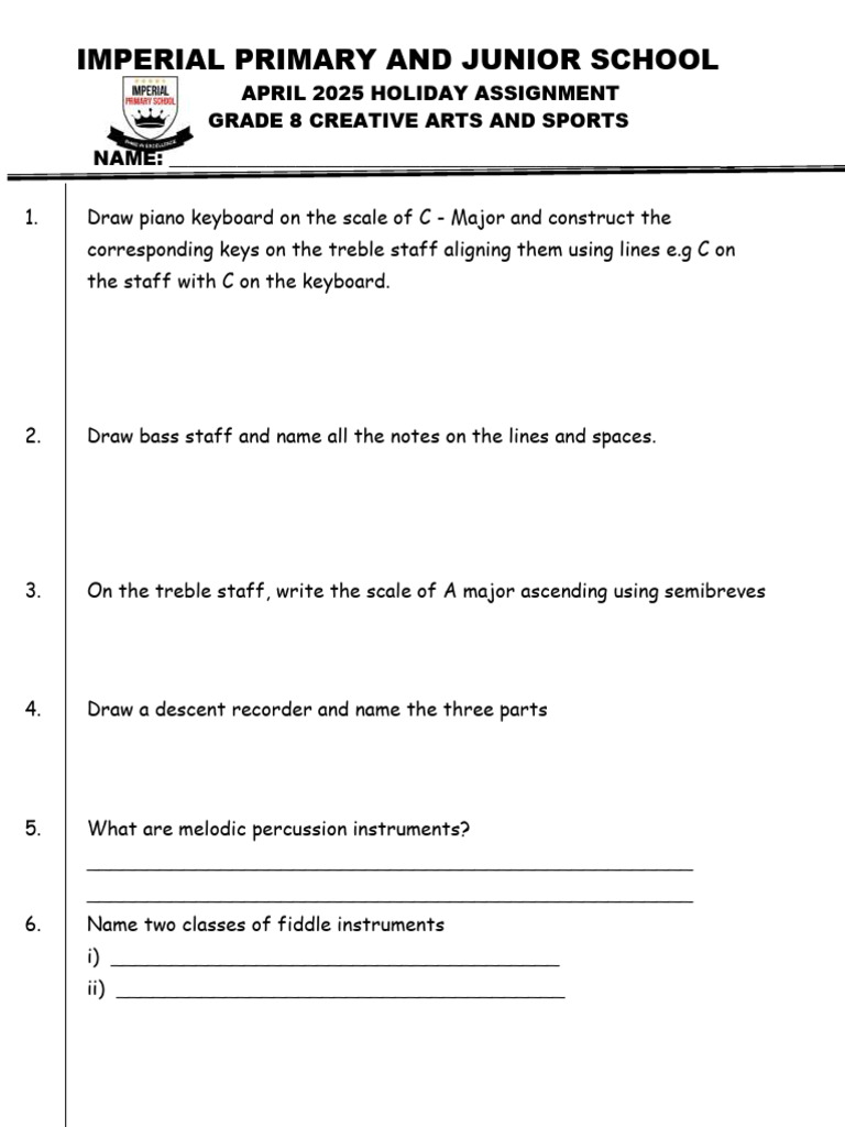 Grade 8 Holiday Assignment 2025 | PDF | Clef | Musicology