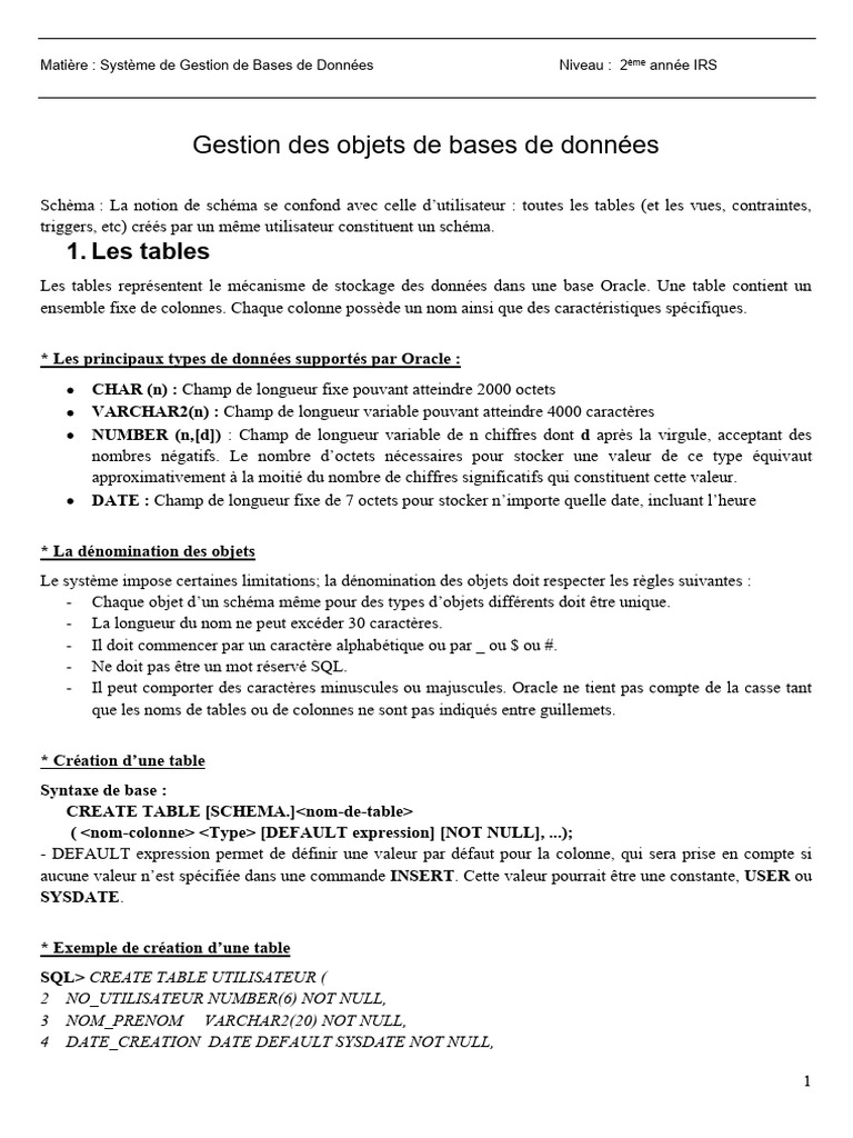 Gestion des bases de données Oracle | PDF | SQL | Index de base de données
