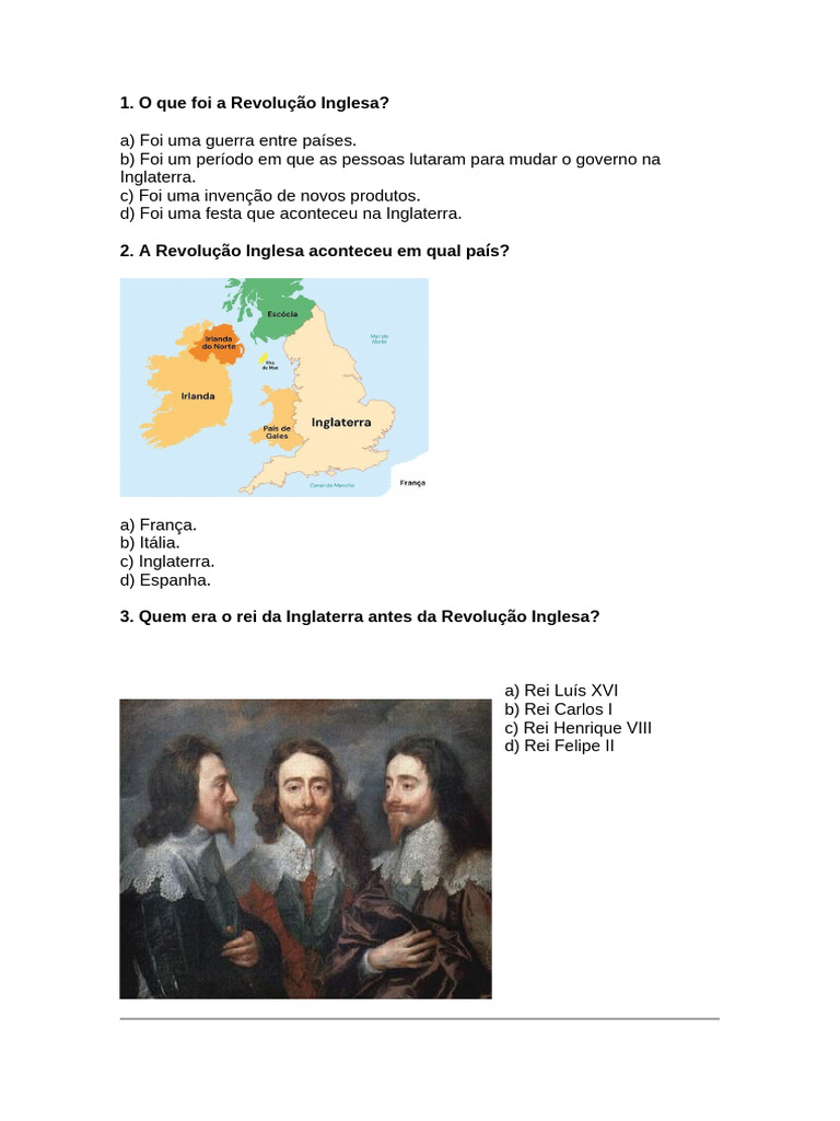 Questões sobre a Revolução Inglesa | PDF