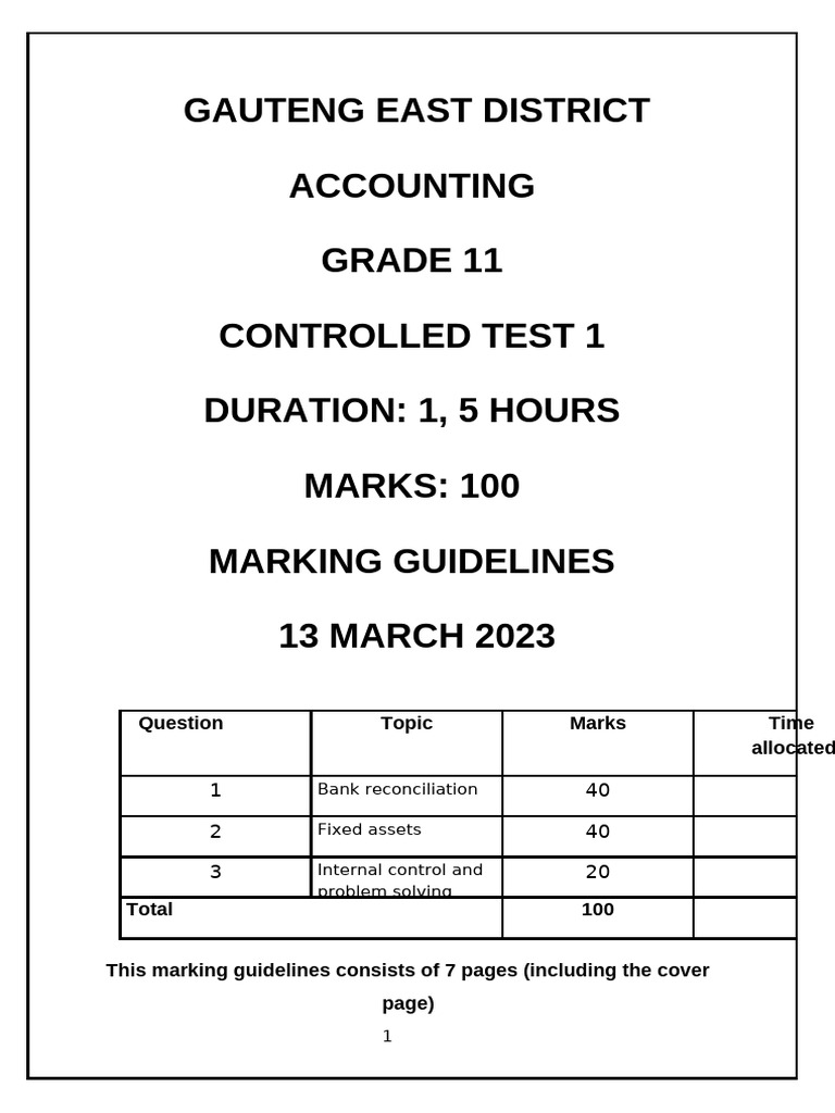 Grade 11 Accounting Test Guidelines | PDF | Debits And Credits ...