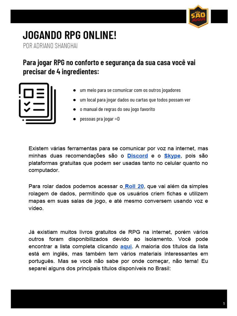 Dicas para Jogar RPG Online em Casa | PDF | Jogos de RPG