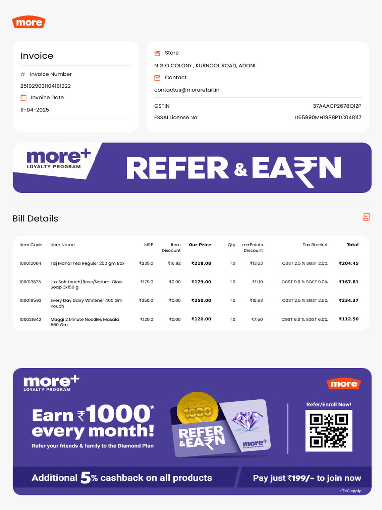 Detailed Invoice for More Retail Purchase | PDF