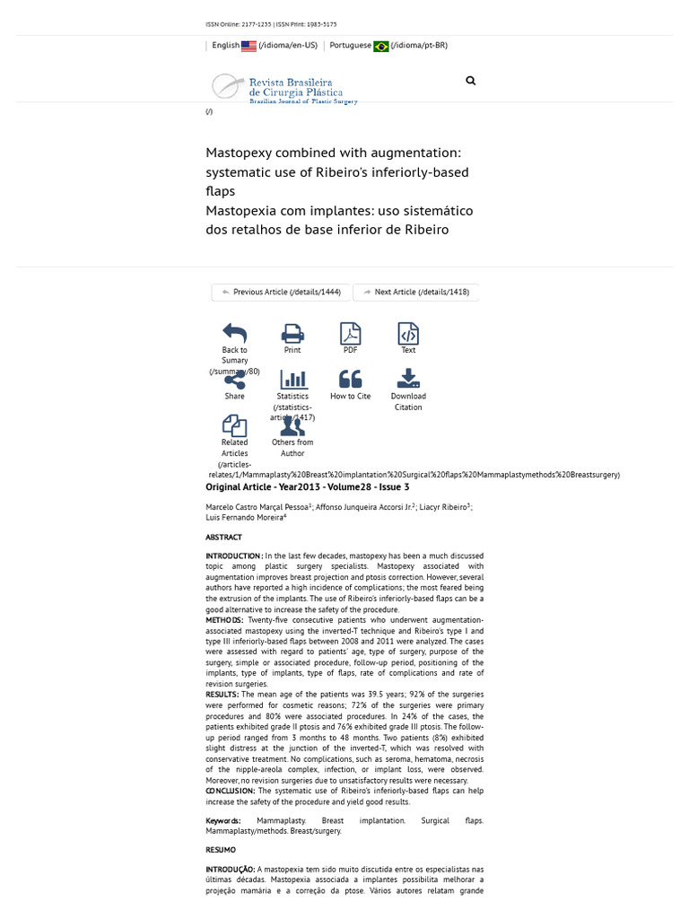 RBCP - Mastopexy Combined With Augmentation - Systematic Use of Ribeiro ...
