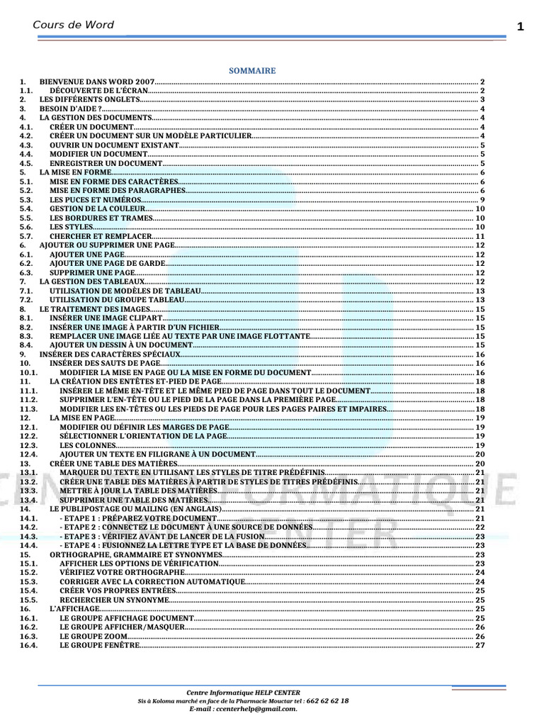 Cours complet sur Word 2007 | PDF | Microsoft Word | Mise en page