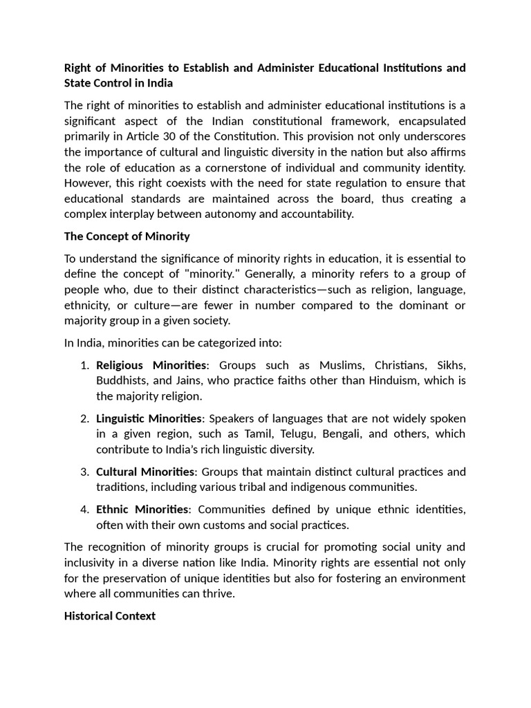 Minority Rights in Education in India | PDF | Minority Group | Institution