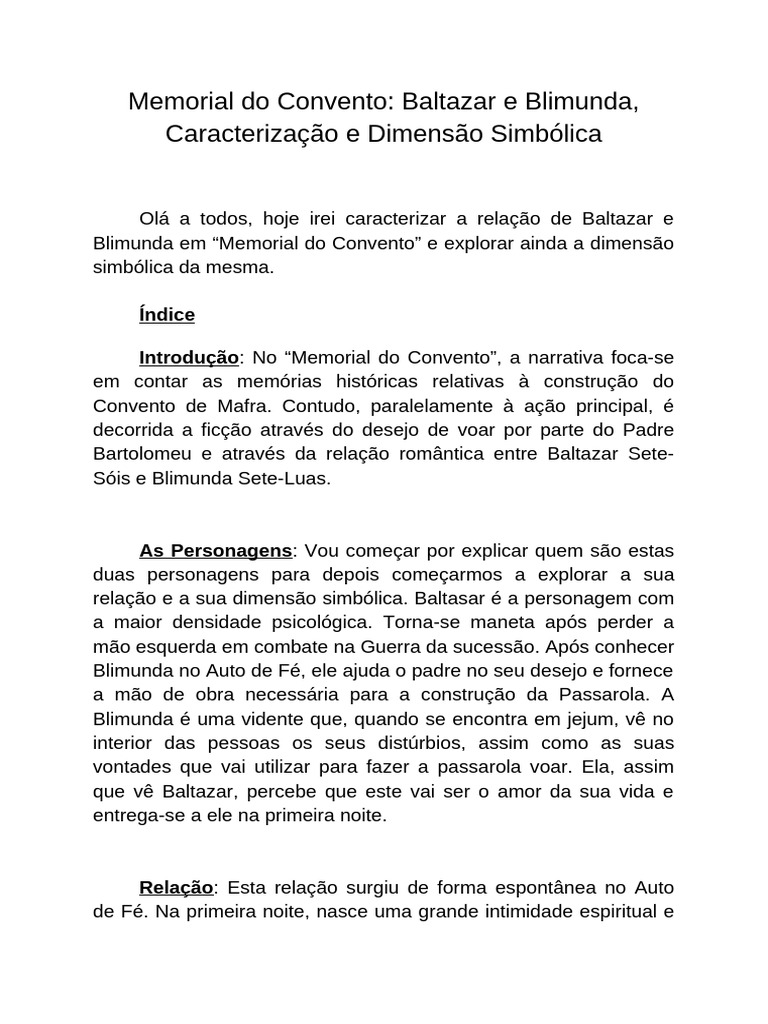 Baltazar e Blimunda: Relação e Simbolismo | PDF