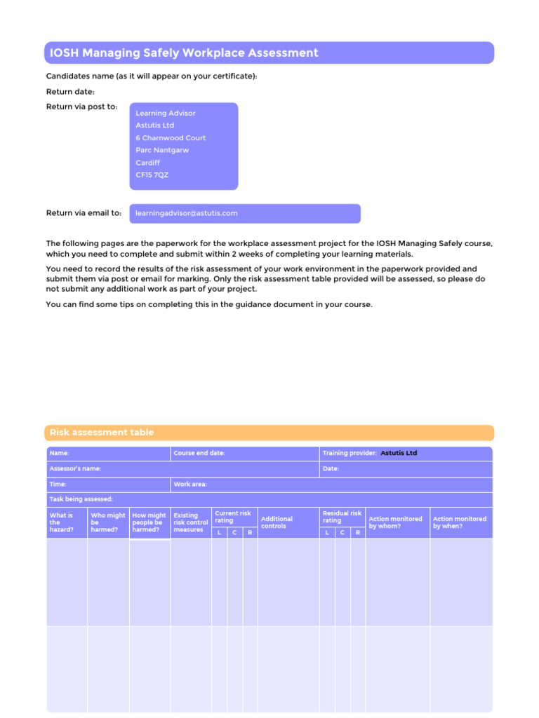 IOSH Risk Assessment Submission Guide | PDF | Risk | Risk Assessment