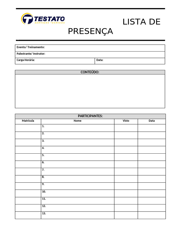 Lista de Presença para Eventos e Treinamentos | PDF