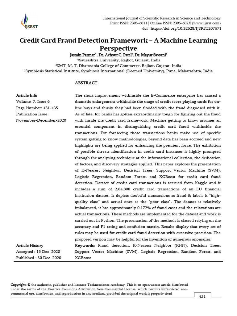 Credit Card Fraud Detection Framework A | PDF | Support Vector Machine ...