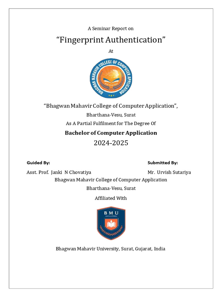 Fingerprint Authentication Seminar Report | PDF | Fingerprint | Touchscreen