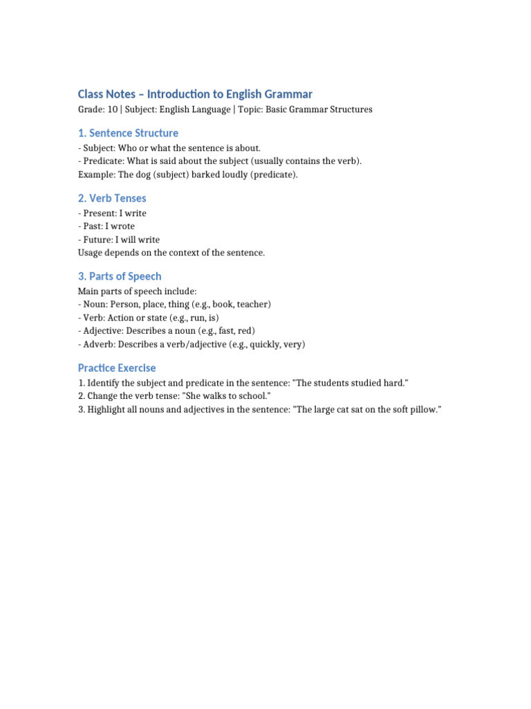 Intro to English Grammar Notes | PDF