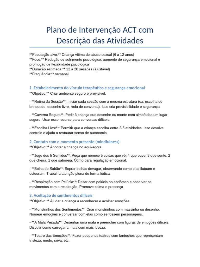 Intervenção ACT para Crianças Vítimas | PDF | Pensamento | Emoções
