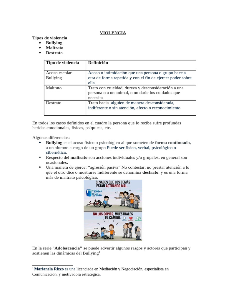 Tipos de Violencia: Bullying y Maltrato | PDF | Violencia | Abuso infantil