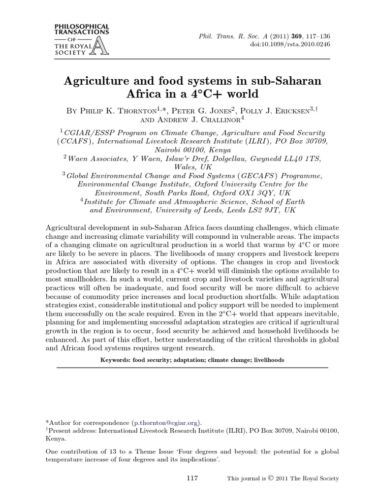 Climate Impact on Sub-Saharan Agriculture | PDF | Food Security ...
