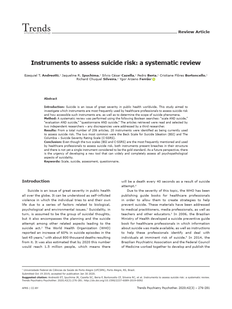 Systematic Review of Suicide Risk Assessment Tools | PDF | Suicide | Risk