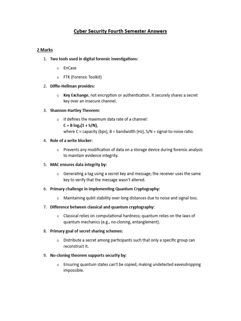 Cyber Security Exam Answers Overview | PDF | Encryption | Computer Science