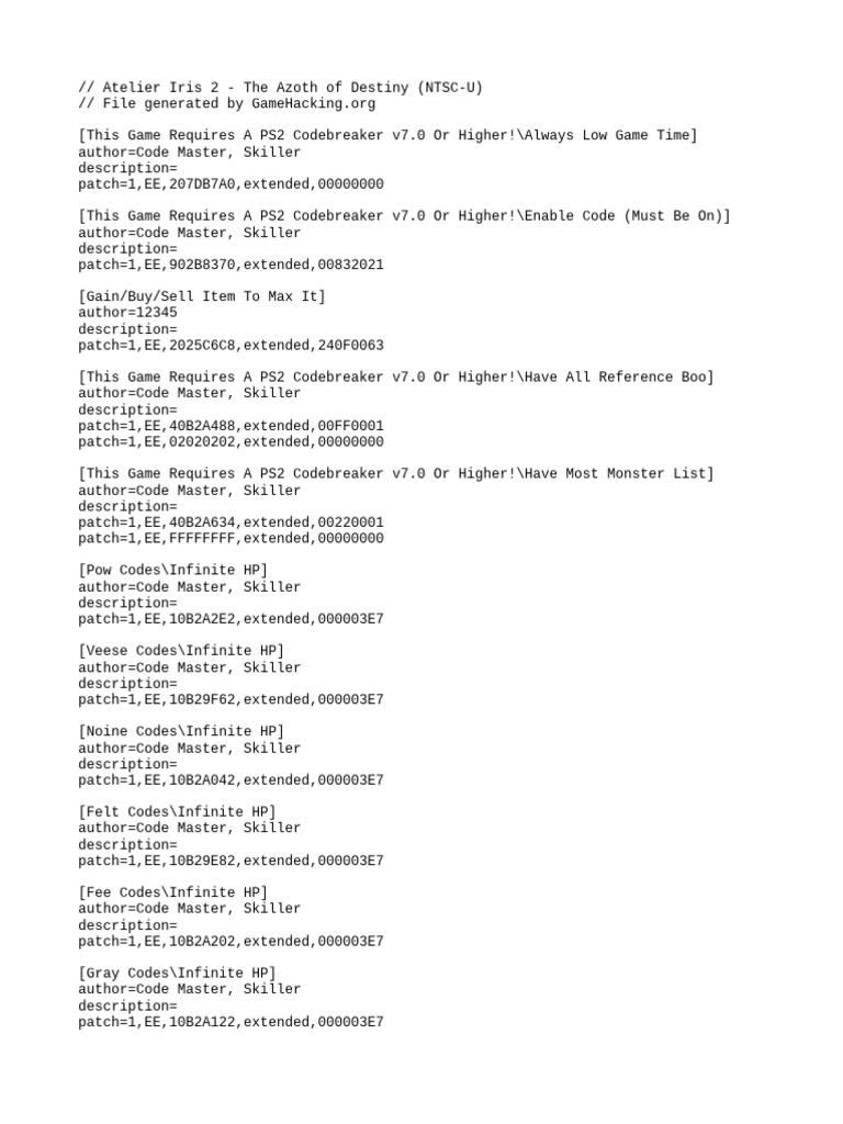 Atelier Iris 2 Cheat Codes Guide | PDF | Gaming | Role Playing Video Games