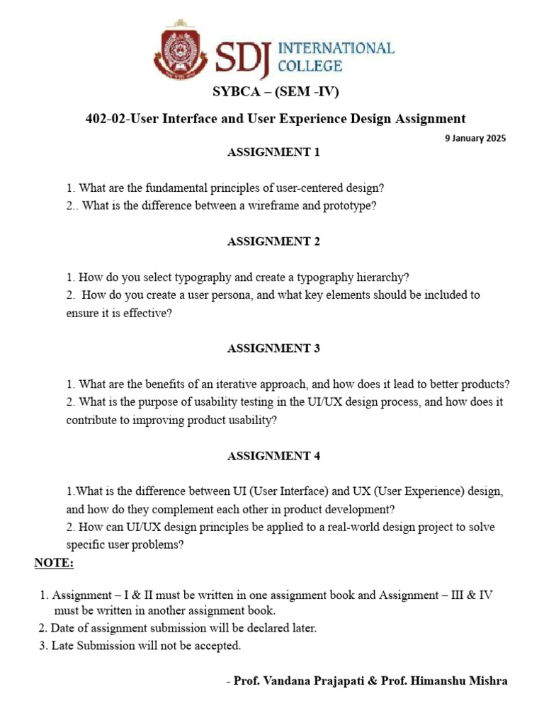 User Interface & Experience Design Assignments | PDF