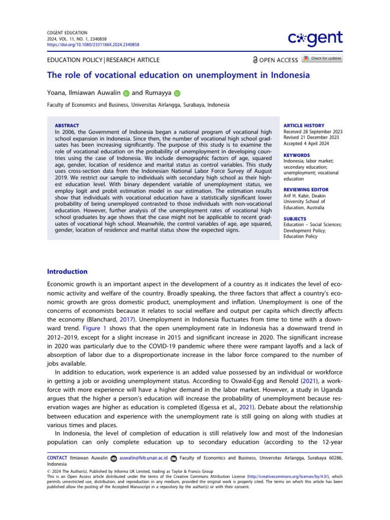 The Role of Vocational Education On Unemployment I | PDF | Unemployment ...