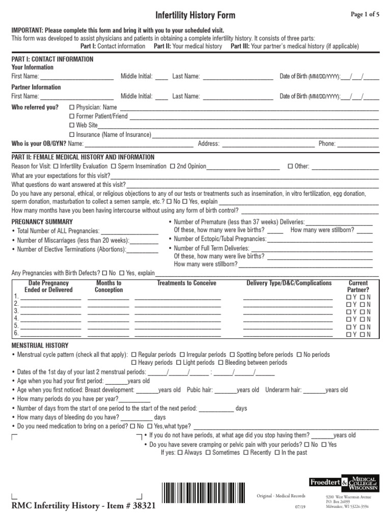 Infertility History Form | PDF | Sexually Transmitted Infection ...