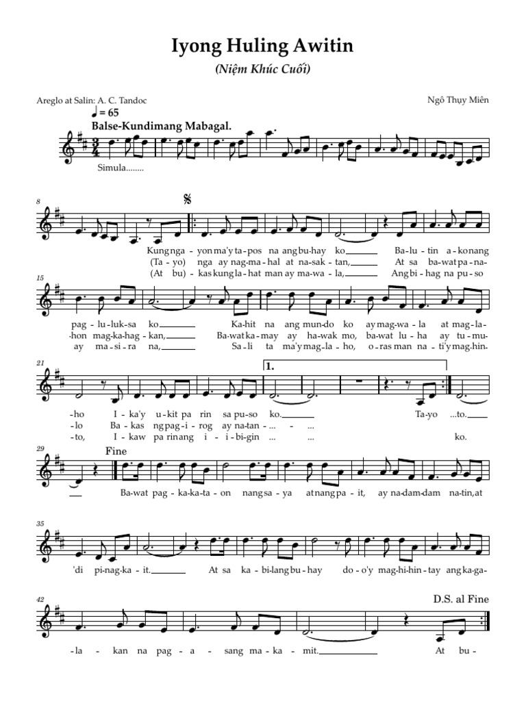 Iyong Huling Awitin (Niem Khuc Cuoi) - Filipino Poetic Translation | PDF