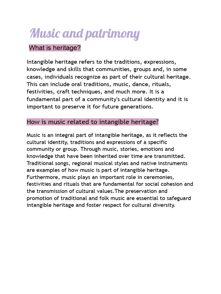 Music's Role in Intangible Heritage | PDF | Traditions | Musicology