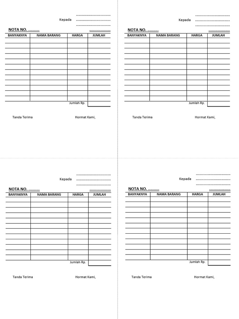 Format Nota Kosong untuk Transaksi | PDF