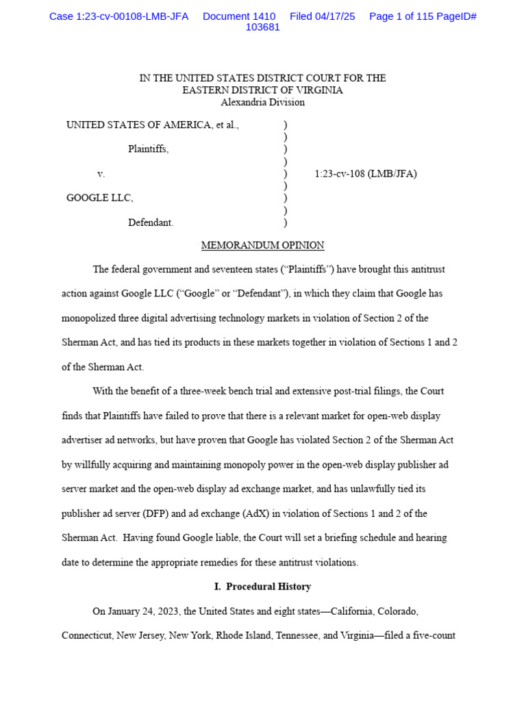 Court Rules Google Breached Antitrust Law in Ads | PDF | Sherman ...