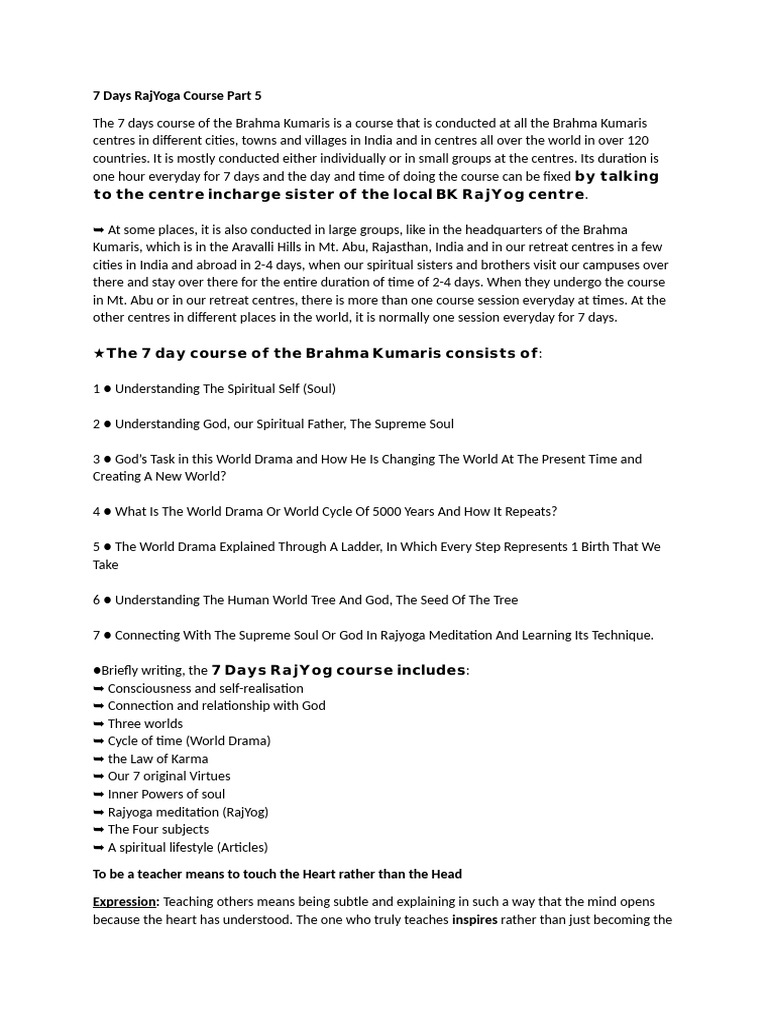 7 Days RajYoga Course Part 5 PDF Meditation Love