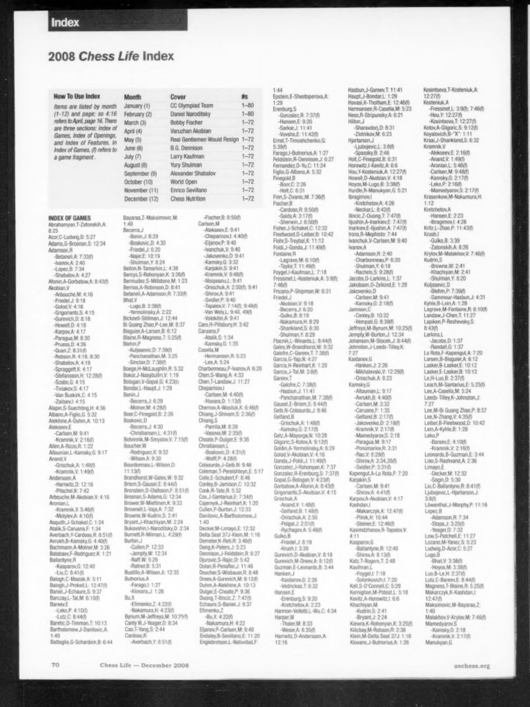 2008 Chess Life Index Overview | PDF | Chess Titles | Abstract Strategy ...