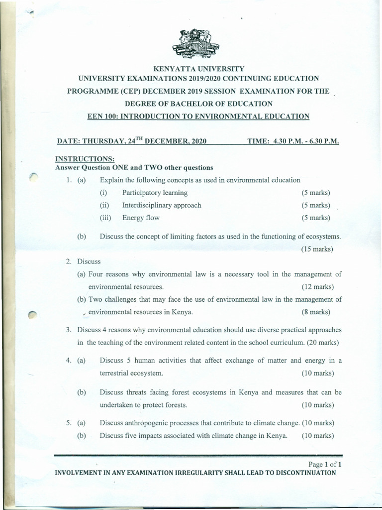 ENSC 100: Environmental Education Exam | PDF