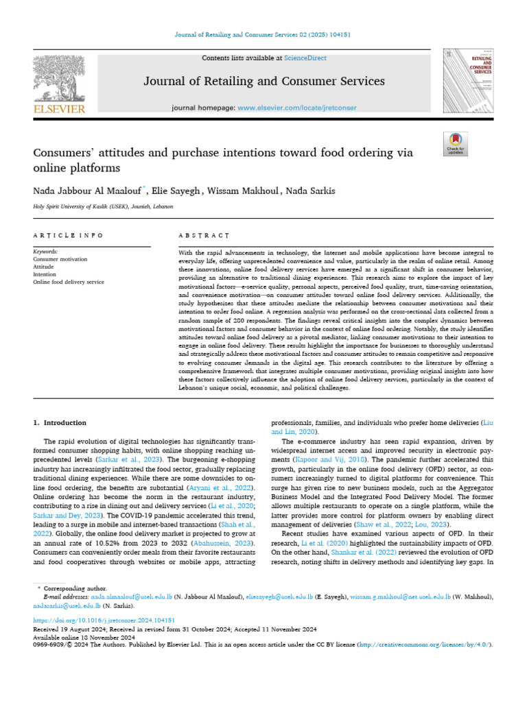 Consumer Attitudes Toward Online Food Delivery | PDF | Attitude ...